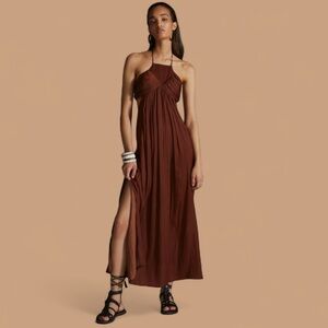 Anthropologie Women’s Large Dress Brown Halter Maxi